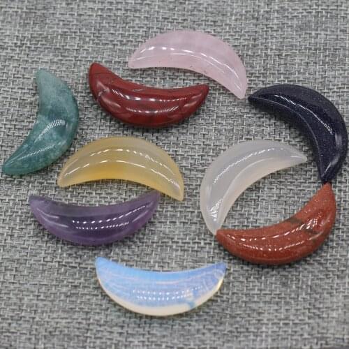 2Pcs New Style Natural Stone Pendant Without Hole Moon-Shaped Charms For Jewelry Making DIY Necklace Anklet Accessory