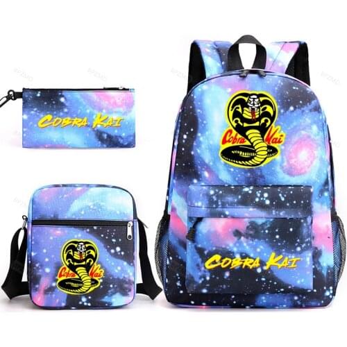 3Pcs Anime Cobra Kai Backpack Cosplay Canvas children Kids Schoolbag Back To School Bookbag Usb Charging Travel Bag
