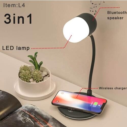 3 in 1 Bluetooth Speaker Stereo Music Centre Subwoofer Home Theatre Night Light Smart LED Table Lamp with Wireless Charger Base
