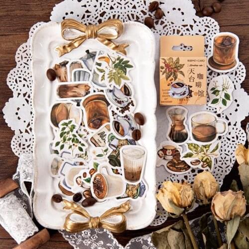 46pcs Retro rooftop cafe Washi Paper Sticker Diy Art Adhesive Stickers Coffee Drink food Decorative Label