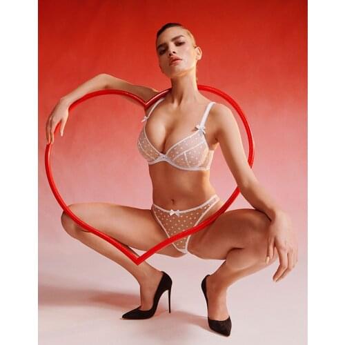 Seamless new perspective net yarn sexy polka dot white bra shorts sexy underwear set Triangle Cup Lingeries Womens Intimates