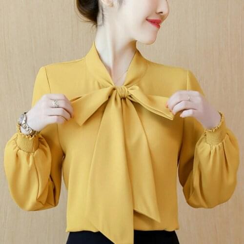 Womens Tops And Blouses Bow V-neck Chiffon Blouse Shirt Women Blusas Fashion Woman Blouses 2021 Long Sleeve Blouse Women C782