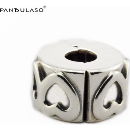 Row of Hearts Clip 925 Silver Original Beads For Jewelry Making For European Woman Bracelets DIY Sterling Silver Beads