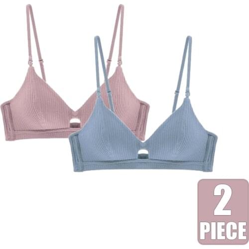 2 pcs lot Bra Top Sexy Women Triangle Bralette Wireless Cotton Padded Pink Black Underwear Brassiere Lingerie S M L XL