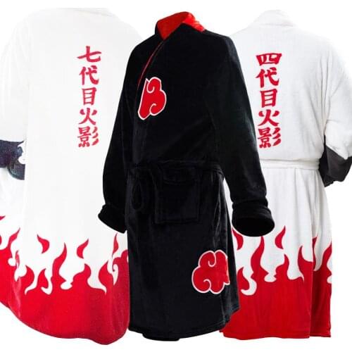 Fast Shipping Anime Akatsuki Robe Cosplay Bathrobe Fleece Warm Nightgown Robe Men Winter Coat Sleepwear Christmas Gift