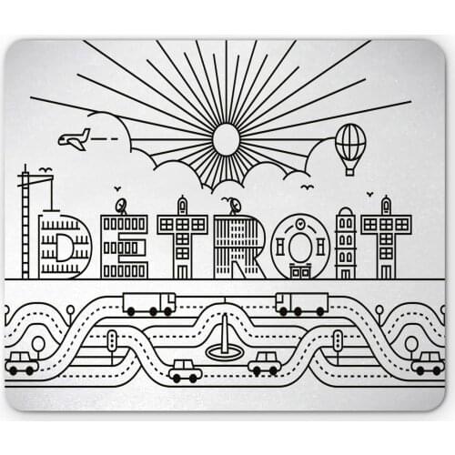 Detroit Mouse Pad, Detroit City Typography With Building Letters Transportation And Air Balloon, Rectangle Non-Slip