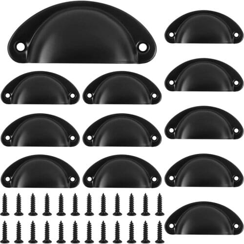 JFBL Hot Retro Kitchen Cabinet Handle Hand Furniture Handle Vintage Antique Handle, 12 Pieces with 24 Screws (Black)