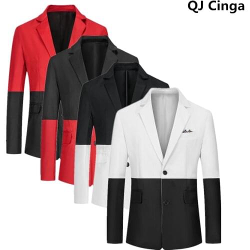 Half Black Red White Men Blazer Hombre Single Breasted Blazer Masculino Slim Fit Wedding Prom Stylish Splice Men Blazer Homme