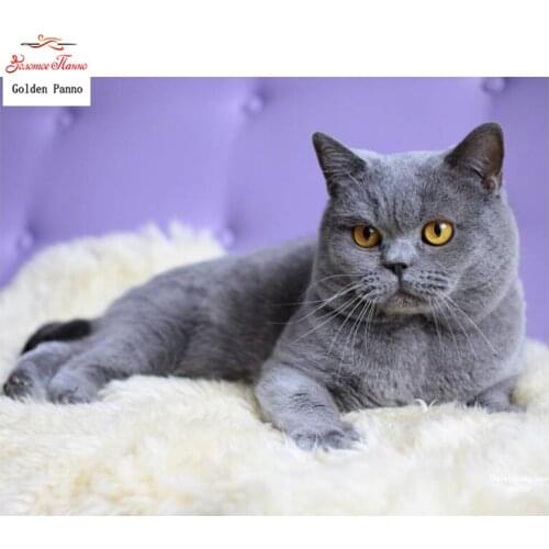 Golden Panno,DIY Needlework Counted Cross Stitch Set Embroidery Kit 14CT 11CT animal Russian blue cat Pattern Cross-stitch 09