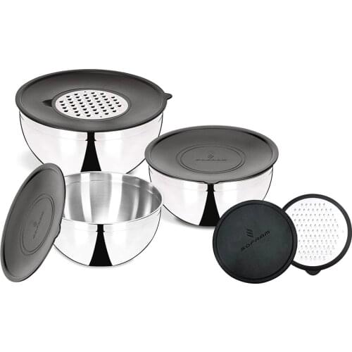 9 Piece Stainless Steel Mixing & Storage Box Set 6 in 1 - Storage, Grating, Mixing Made in Turkey