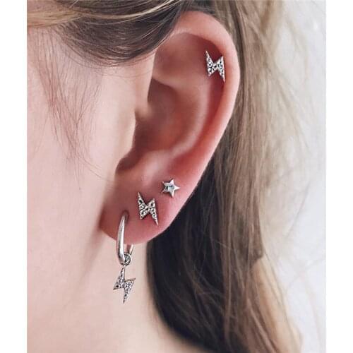 Miss JQ Fashion Punk Silver Color lightning Star Stud Earring Set for Women Geometric Studs Earrings Party Jewelry Oorbellen