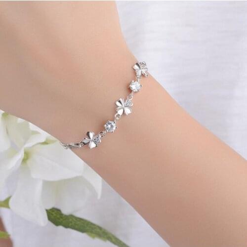 New Fashion 925 Silver Girl Bracelets Jewelry Top Quality Silver Clover Women Anklets Bracelets Accessories Hot Female Bijou