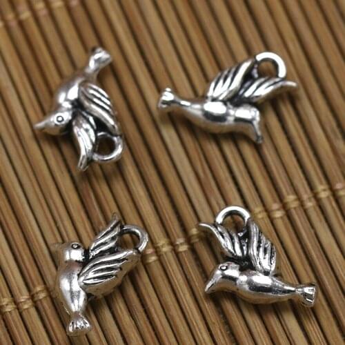 BULK 30 Zinc Alloy Dainty 3D Hummingbird Charms Pendant DIY Antique Silver Plated Animal Nature Charm 14*10mm Mix Lot Available