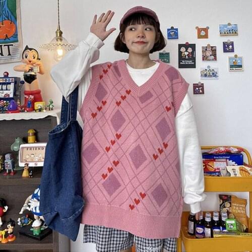 Autumn Winter Knitted Vest Sweater Vest Women 2021 New Korean Loose Student Hong Kong Style Oversized Sweater Vests for Women
