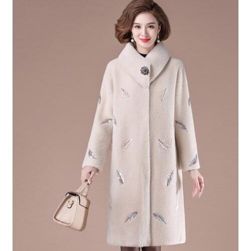 Fall Winter Clothes Woolen Coat Women Middle-aged Female Mid-Long Middle-aged And Elderly Thickening Feather Mink Velvet Jacket