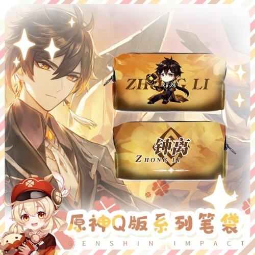 Genshin Impact zhongli Diluc Klee Venti Paimon Stationery Pencil Box Student Pen Bag Pencil Case High Capacity Storage Bag gifts