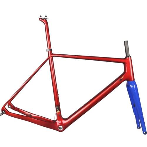 Seraph Flat Mount Disc Brake Carbon Fiber T800 BSA Red Paint Gravel Frame GR029 With Bule Fork