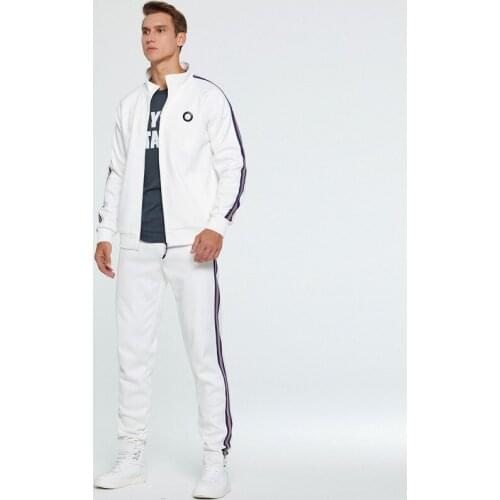 New 2 Pieces Autumn Running Tracksuit men Sweatshirt Cardigan White Sports Set Gym Clothes Men Zip Up Training Suit Sport Wear