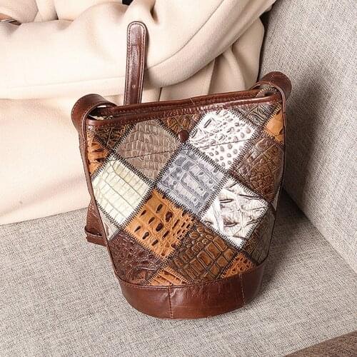 Cobbler Legend Women Genuine Leather Bucket Handbags Shoulder Crossbody Bags Ladies Purse Large Capacity Ladies Tote Bag