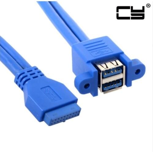 USB 3.0 Female Panel Type Dual Ports to Motherboard 20Pin Header Stackable Extending Cord Adapter Converter Cable 50cm