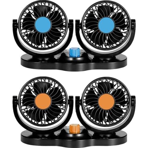 360 Degree Rotating 12V/24V Low Noise Cooling Air Fan All-Round Adjustable Car Auto Air Cooling Dual Head Fan