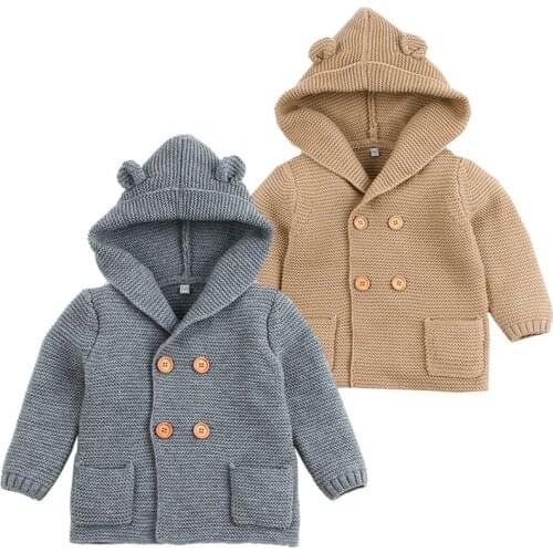 Winter Sweaters For Baby Girls Cardigans Autumn Hooded Newborn Boys Knitted Jackets Cartoon Bear Childrens Long Sleeve Clothing