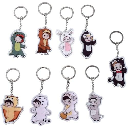 High Quality 9 Styles Cute Cartoon EXO Acrylic Keychain Fashion Jewelry Accessories Cute Boys Shaped Pendants Keyring