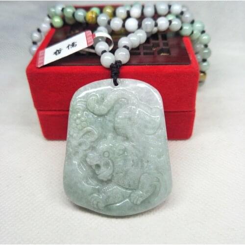 Zheru Jewelry Pure Natural Jadeite Green Giant Tiger Pendant Three-color jadeite jade necklace Gift A-level national certificate