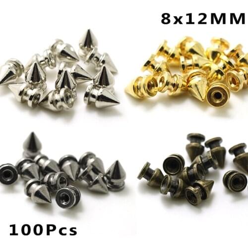 100Sets 8x12mm Bullet Shape Rivets Punk Rock Studs And Spikes Clothes Rivets Metal Cone Studs For Shoes/Belts DIY Leather Crafts