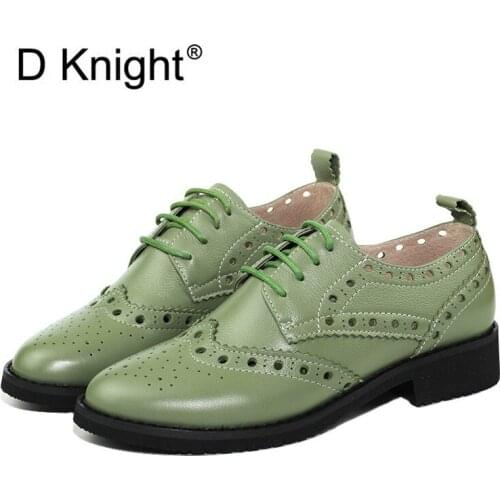 Summer 2020 New In Genuine Leather Lace-Up College Womens Brogues Shoes Vintage Carved Single Oxford Shoes For Woman Size 32-43