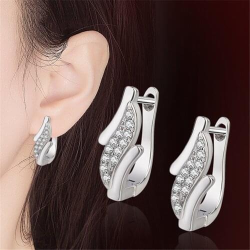 Bright Crystal Hoop Earrings For Women Jewelry Top Quality S925 Sterling Earring Lady Princess Accessories Silver Ear Bijou