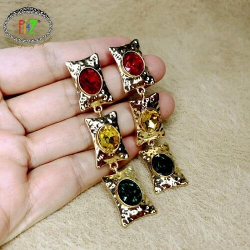 F.J4Z Trendy Stone Earrings for Women Fashiona Gold Metal Colorful Stone Statement Earring Office Lady Anniversary Gifts