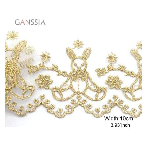 1yard Width:10cm Gold Line Wire Mesh Plush Rabbit Design Lace Clothing Sewing Accessories Skirt Decorations (ss-2079)