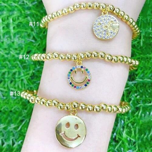10Pcs Top Popular CZ Cubic Zirconia Crystal Micro Pave Smile Facial Charm Golden Ball Chain Bracelets