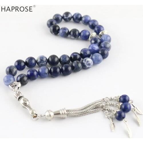 100% Natural agate Muslim tasbih Allah Rosary bracelets 33 beads Blue Stripe Agate Stone 6-10mm Islamic Bracelet free shipping