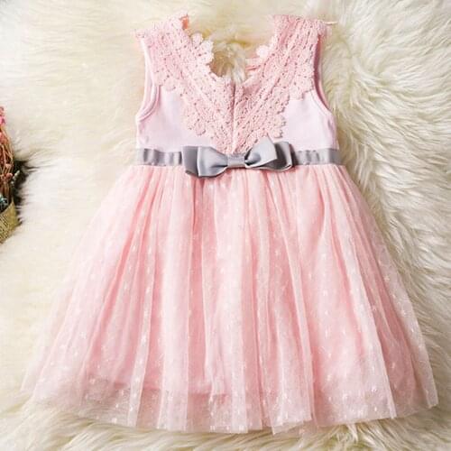 2018 summer bow Baby Girl Princess Dress Kids lace Sleeveless Dress For Birthday Party Wedding Dresses For Children Clothing