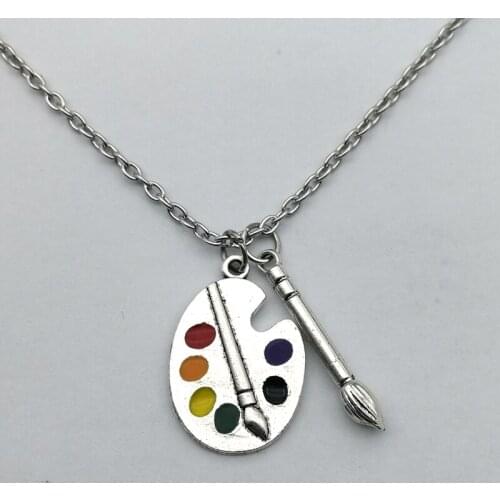 2020 color Artists Palette Necklace Pewter and Epoxy Painters Pallet Charm necklace Paint Brush and Paint Jewelry