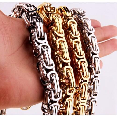 8/12/15mm 7-40inch Gold/Silver Color Huge Stainless Steel Royal Byzanitne Box Chain Necklace Jewelry Choker Chain For Men Women