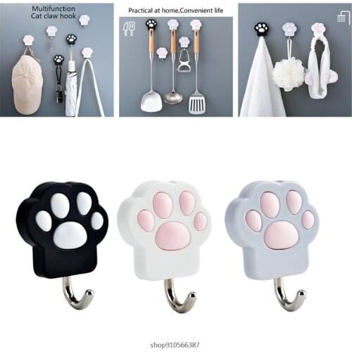 Free Shipping Creative Cats Paw Shape Hanger Punch Free Wall Mount Hook Towel Holder Home Storage Organizer ju21 21 wholesales