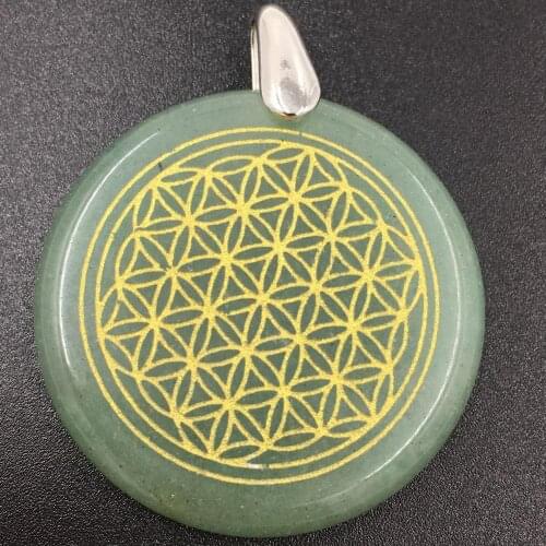 Free shipping Fashion Jewelry 38mm Green Jad Round Life Flower Pendant Bead MC7944