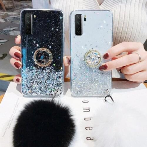 For Huawei P40 Lite Case Bling Glitter Star Cover Huawei P40 Pro P40lite P 40 P4 0 P40Pro With Hairball Stand Phone Cover Bumper