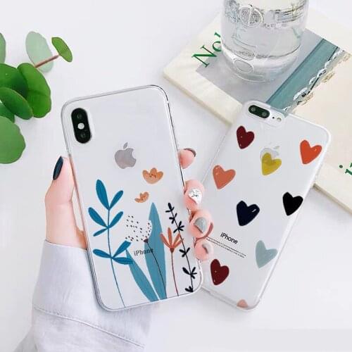 For iPhone 12 11 Pro Max Mini Cute Flower Heart Phone Case For iPhone X XR XS Max 7 8 Plus Soft TPU clear Back Cover Coque
