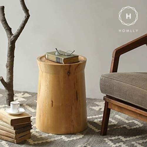 Homlly Round Pine Tree Wood Side Table