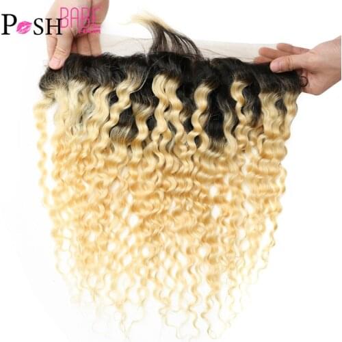 Ombre Blonde Deep Wave Frontal 1B 613 Brazilian Remy Human Hair 8 - 22 inch 13x4 Ear to Ear Lace Frontal Closure Free Shipping
