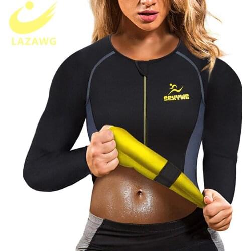 LAZAWG Women Hot Sweat Weight Loss Shirt Neoprene Body Shaper Sauna Jacket Suit Workout Long Training Clothes Fat Burner Top