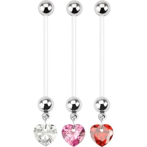 Heart PTFE Flexible CZ Crystal Pregnant Maternity Navel Belly Ring Piercing Body Jewelry