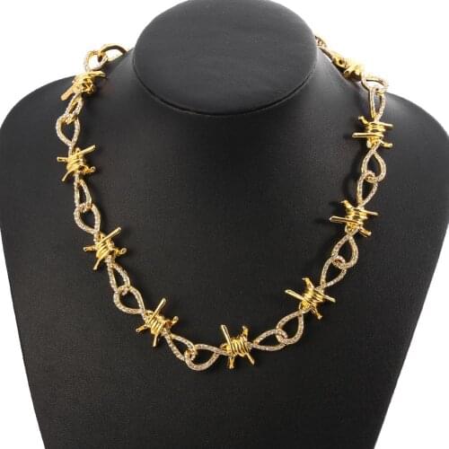 Hip Hop Stylish Thistles Thorns Knotted Rhinestone Inlaid Necklace Party Jewelry
