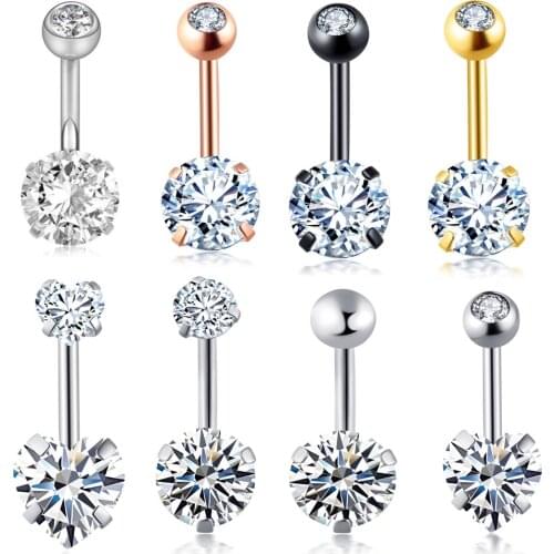 JUNLOWPY Belly Button Rings 14G Stainless Steel Crystal Women Girls Navel Ring Tragus Barbell Body Piercing Jewelry 20pcs 14G