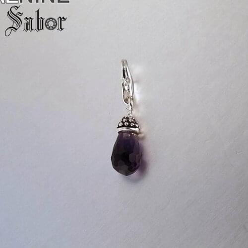 Classic silver plated Purple Water-drop Cubic Zirconia Diy Charms Fit Bracelets Making Jewelry For Women 284