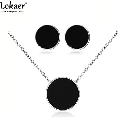 Lokaer Trendy Black Acrylic Stainless Steel Choker Necklaces Charm Bracelets Stud Earrings Sets Wedding Jewelry For Women SE001P